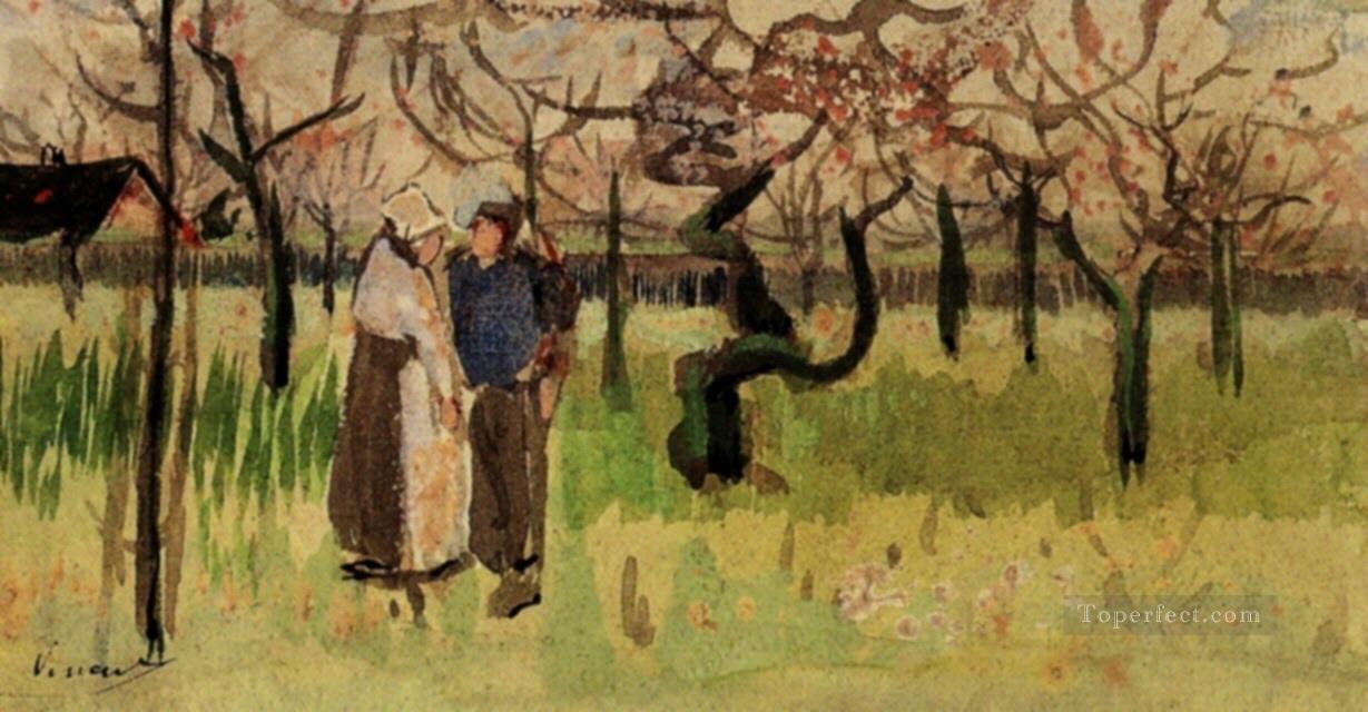 花が咲く果樹園と二人の人物 春 フィンセント・ファン・ゴッホ油絵